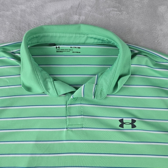 Under Armour Golf Men's XL Polo Shirt Loose Green Striped - Picture 3 of 7